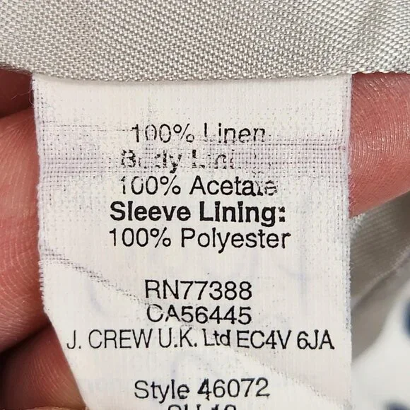 J Crew Jacket Womens 8 White Navy Blue Polka Dot Linen Schoolboy Blazer Career - Picture 11 of 15